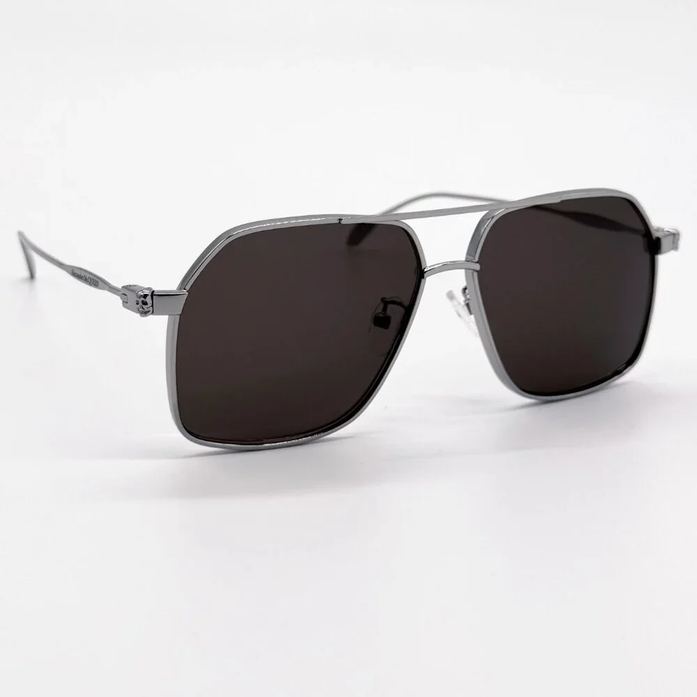 NEW ALEXANDER MCQUEEN AM0372S 001 PILOT SILVER SUNGLASSES ALEXANDER MCQUEEN